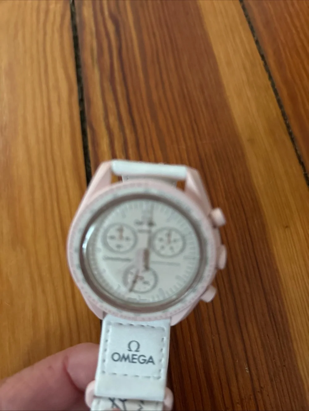 Omega White and Pink Women's Chronograph Watch